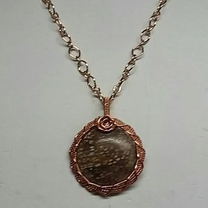 Handmade wire wrap jasper stone pendant
